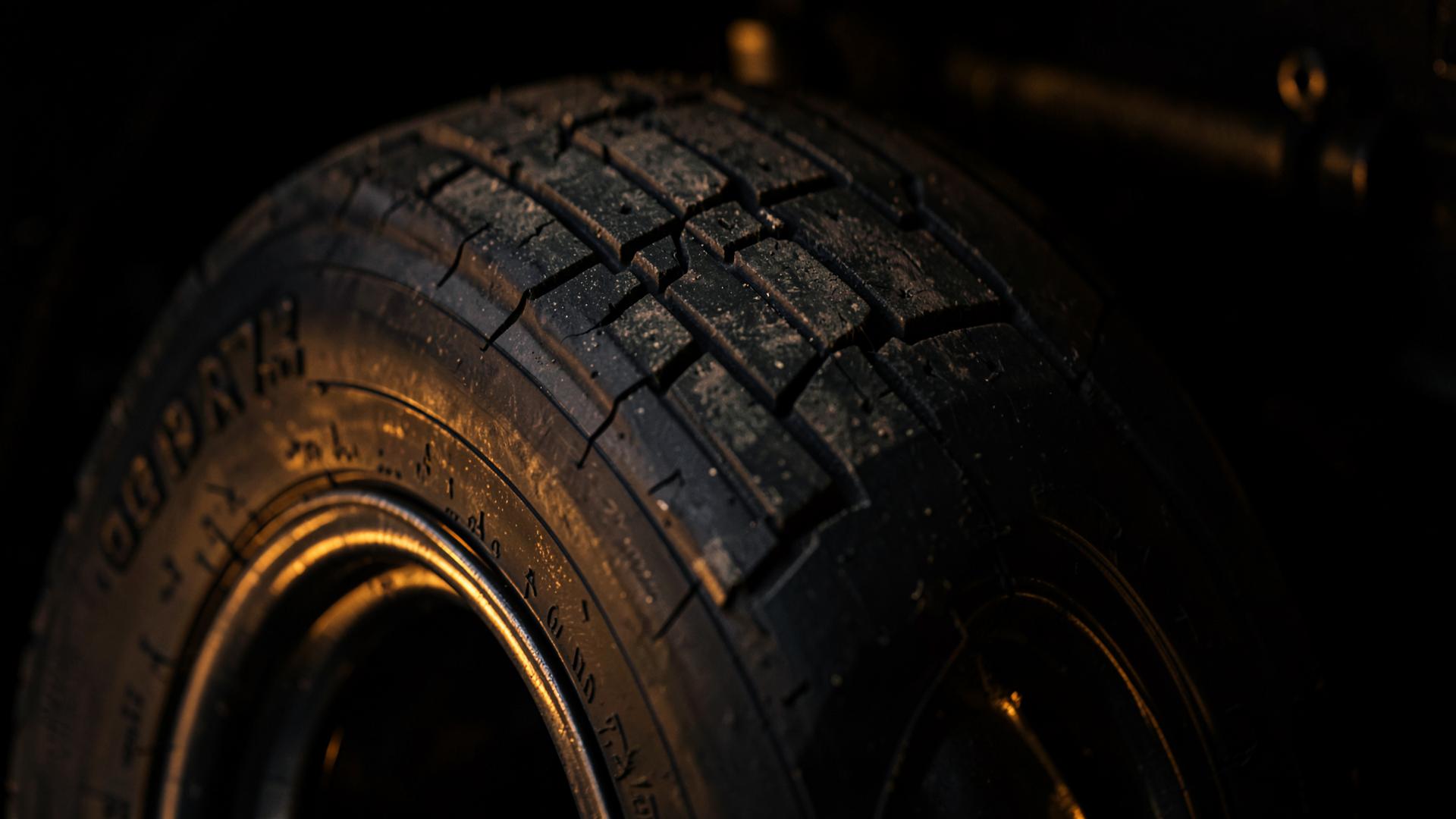 Close-up of a heavy-duty commercial truck tire tread